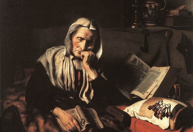 Old Woman Dozing par Nicolaes Maes (1656). Royal Museums of Fine Arts, Brussels