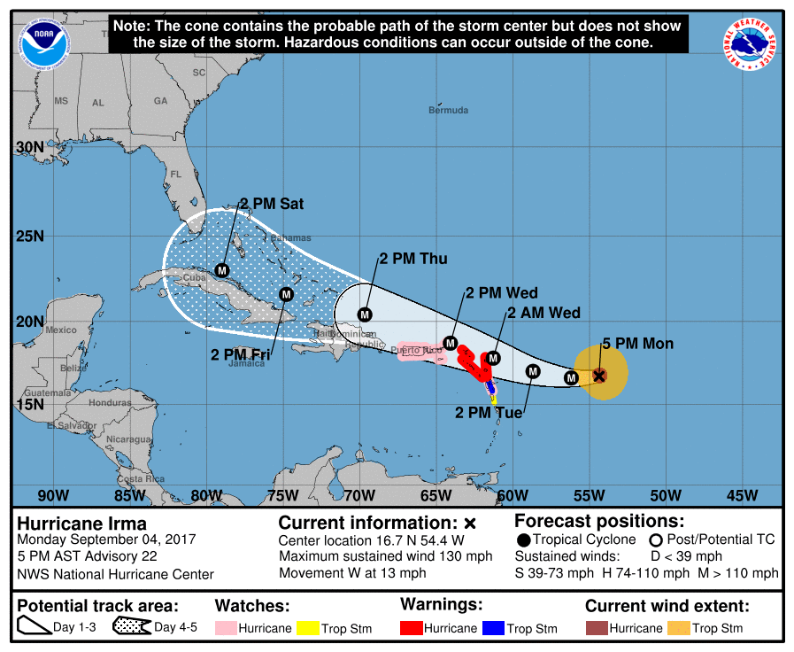 Ouragan Irma Lundi à 17h / NHC