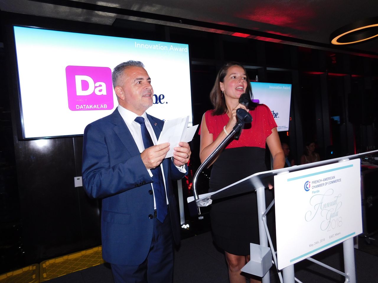 Alain Ouelhadj et Pascale Villet, pdt et directrice de la FACC Miami, lors du gala 2018