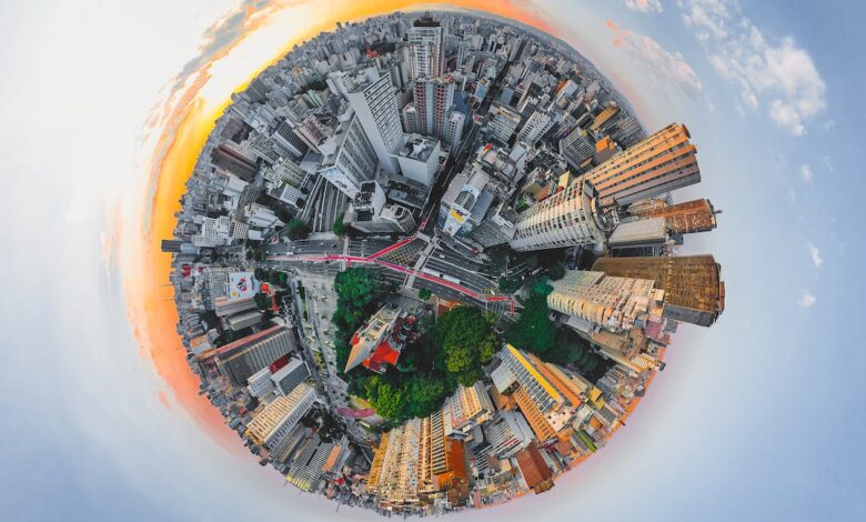 fish eye of modern city