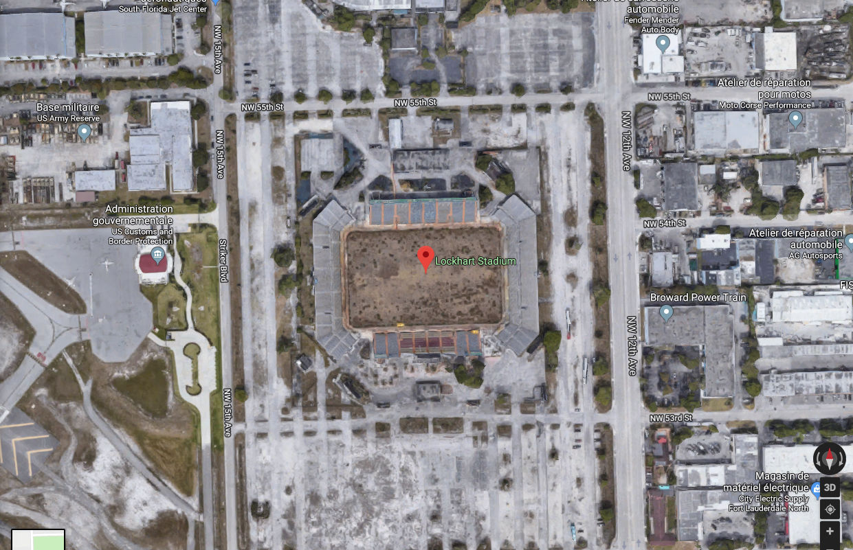 Vue aérienne Google Map de l'actuel Lockhart Stadium de Fort Lauderdale