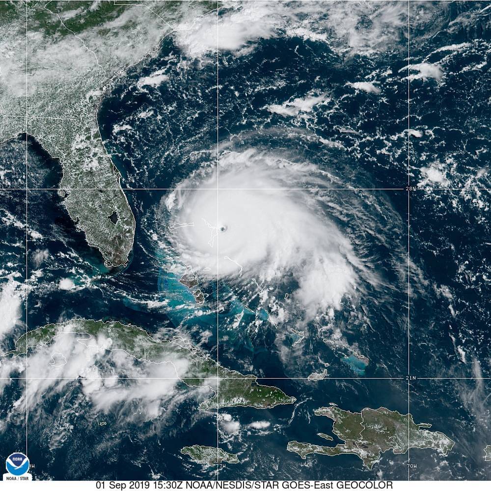 L'Ouragan Dorian dimanche midi au large de la Floride