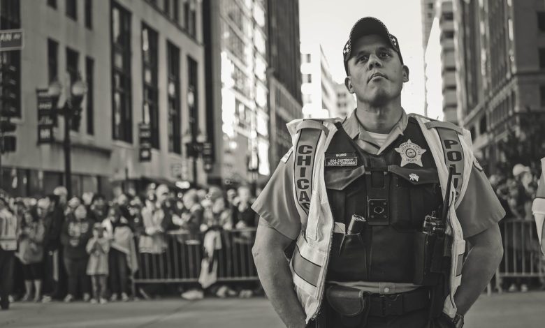 grayscale photo of a police