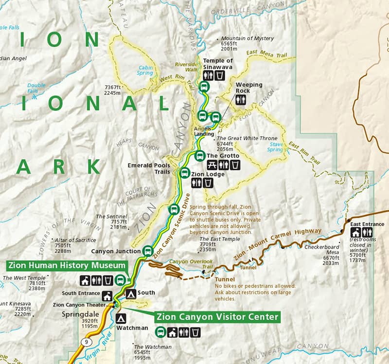 Carte du parc national de Zion