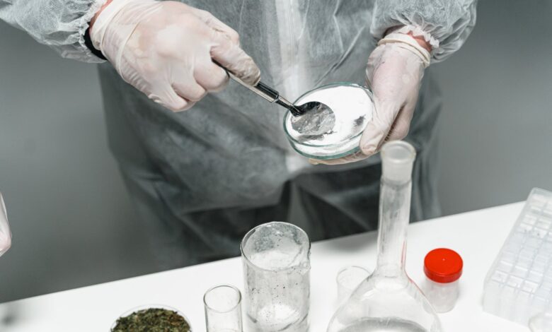 a person testing powder in a laboratory